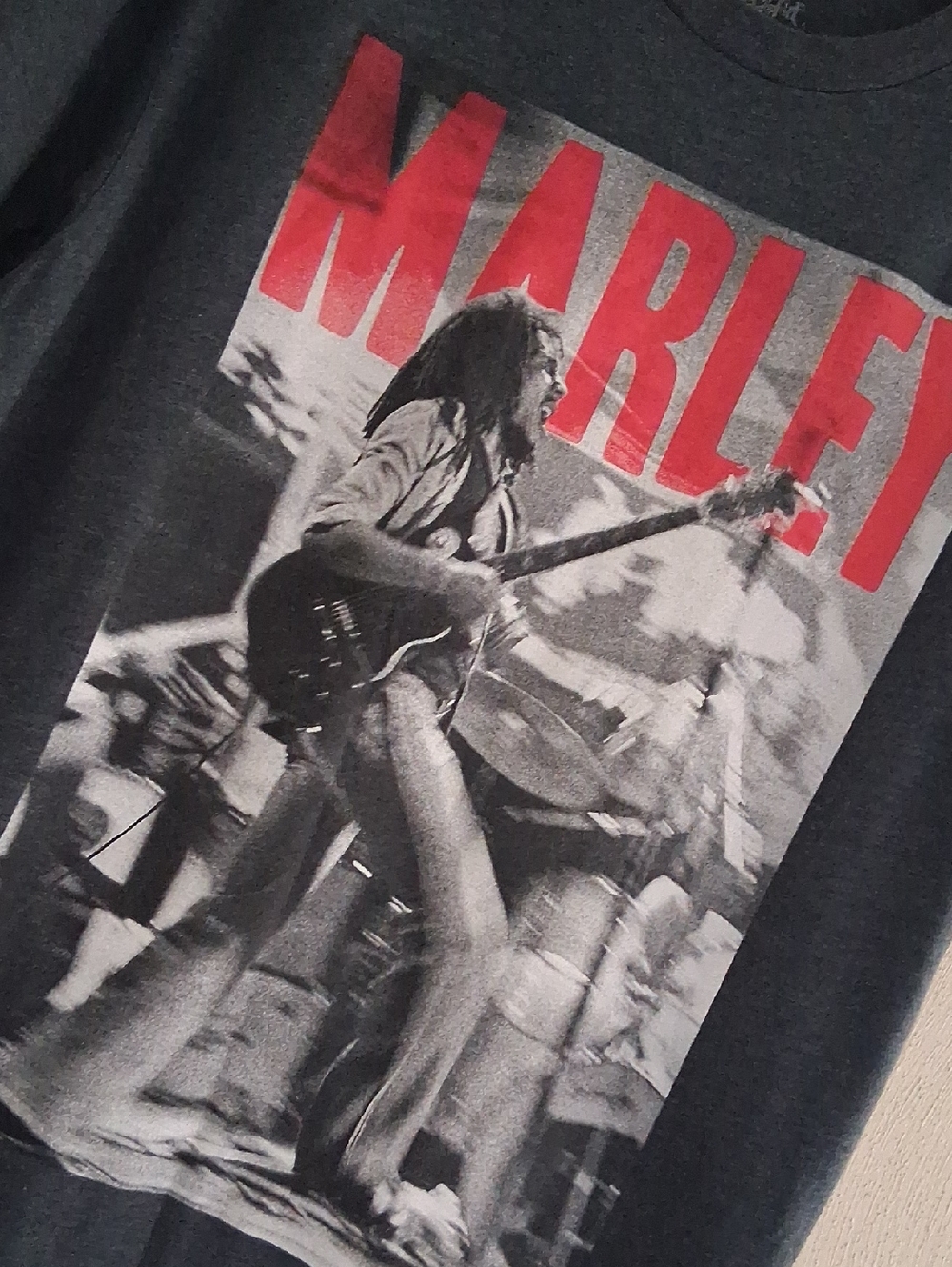 Bob Marley Graphic Tee in Charcoal with Red Print